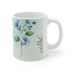 Floral Cottage Blue Wildflower Pressed Flower Ceramic Coffee Mug Cup